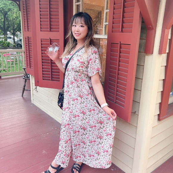 K-pop pink floral maxi dress - Picture 4 of 5